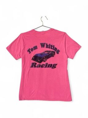 Vintage 80s 90s Tom Whiting Racing Graphic Tee Pink Glitter Racing Shirt M